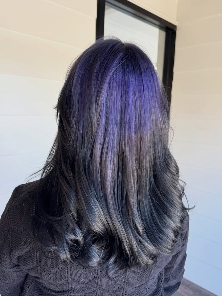 La Mode Hair and Beauty Hair Salon & Beauty Clinic, Gympie QLD Blue Velvet: from blonde bands to inky midnight Blue Velvet inky midnight hair colour at La Mode Gympie, back view