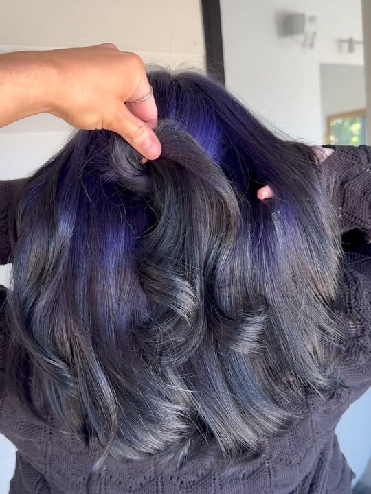 La Mode Hair and Beauty Hair Salon & Beauty Clinic, Gympie QLD Blue Velvet: from blonde bands to inky midnight Steel-blue ribbons revealed under the midnight base at La Mode Gympie