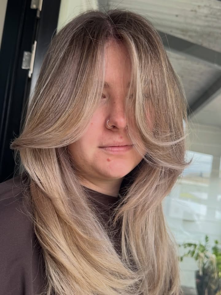 Smoky cool-toned dusty violet blonde hair by G at La Mode Gympie