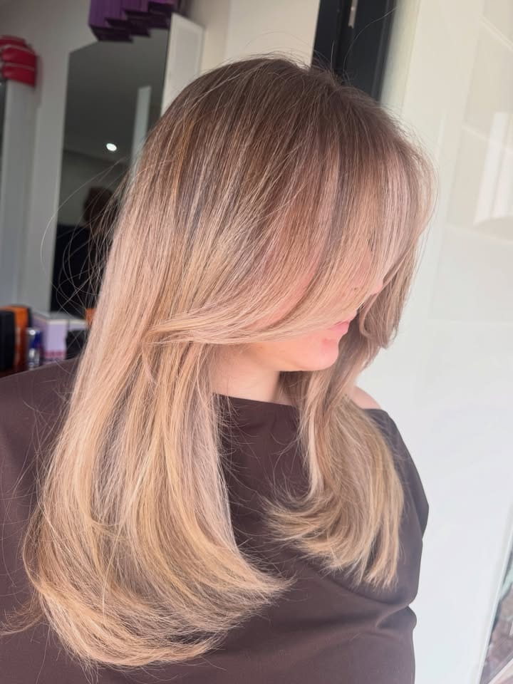 Finished dusty violet blonde blow-dry at La Mode Gympie