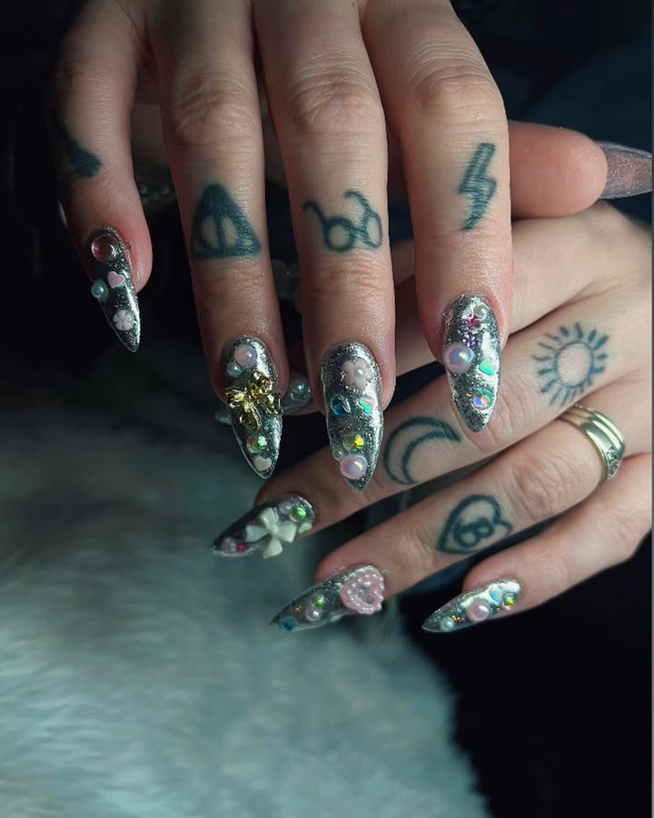 Gem encrusted nail art at La Mode Gympie