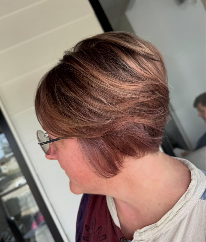 Short rich copper bob with Wella Colour Touch at La Mode Gympie