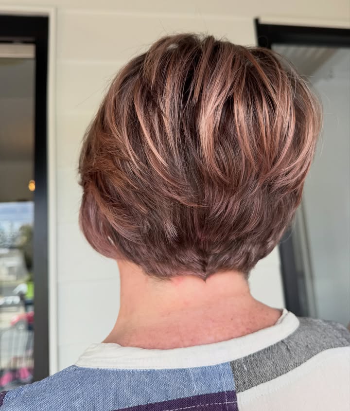 Short rich copper bob with Wella Colour Touch at La Mode Gympie