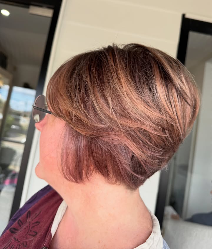 Short rich copper bob with Wella Colour Touch at La Mode Gympie