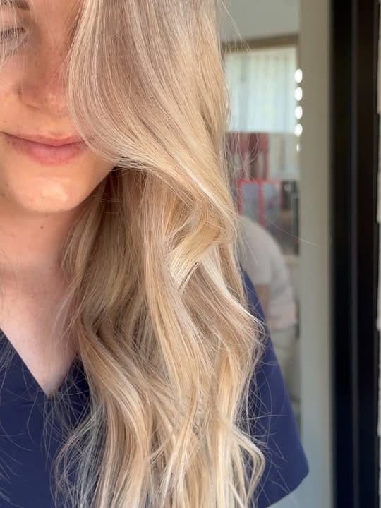 La Mode Hair and Beauty Hair Salon & Beauty Clinic, Gympie QLD Soft contrast blonde, built to last six months Wella Professionals toner being worked through blonde mid-lengths at La Mode Gympie